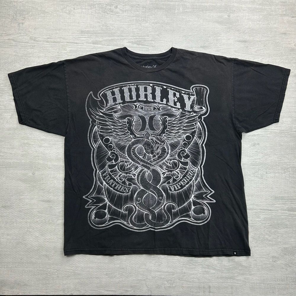 Vintage Y2K Hurley Shirt Adult 2XL Black Snakes Angel Wings Cyber Grunge